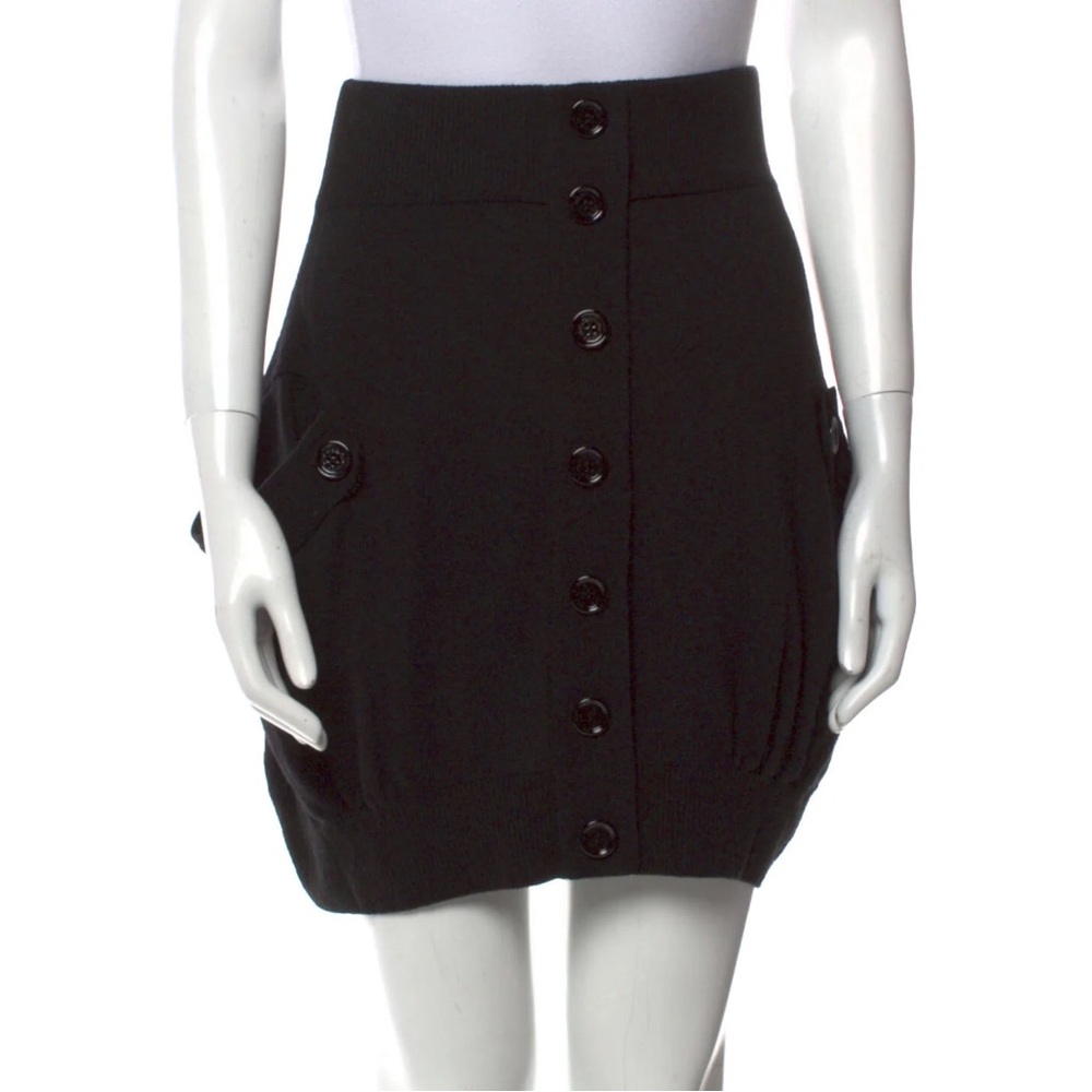 See by Chloe Size 6‎ Black Knit Button Detail Mini Skirt Wool Cashmere Angora